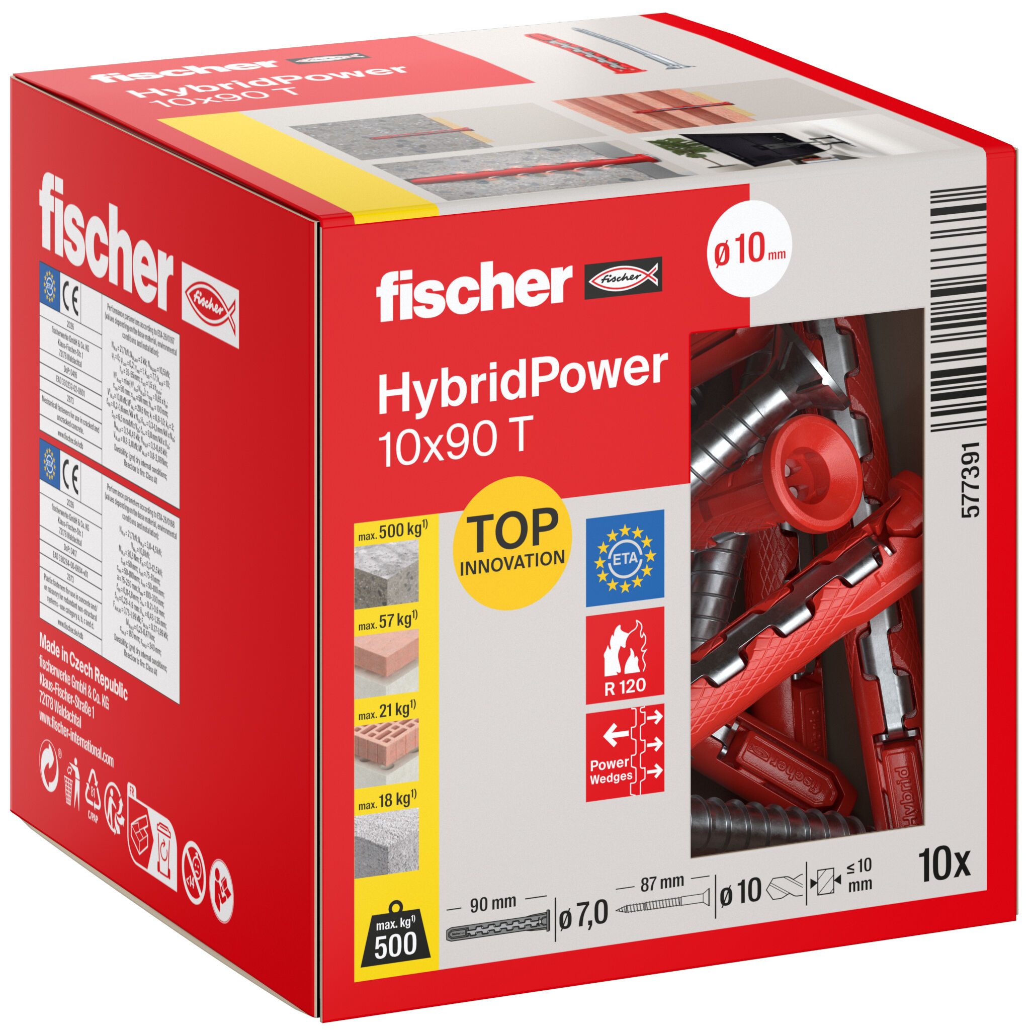 fischer HybridPower 10 x 90 T (10), countersunk screw, TX drive